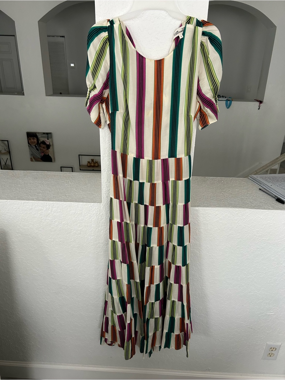 Diane Von Furstenberg Cream Maxi Dress with Green, Teal, Purple & Orange Stripes